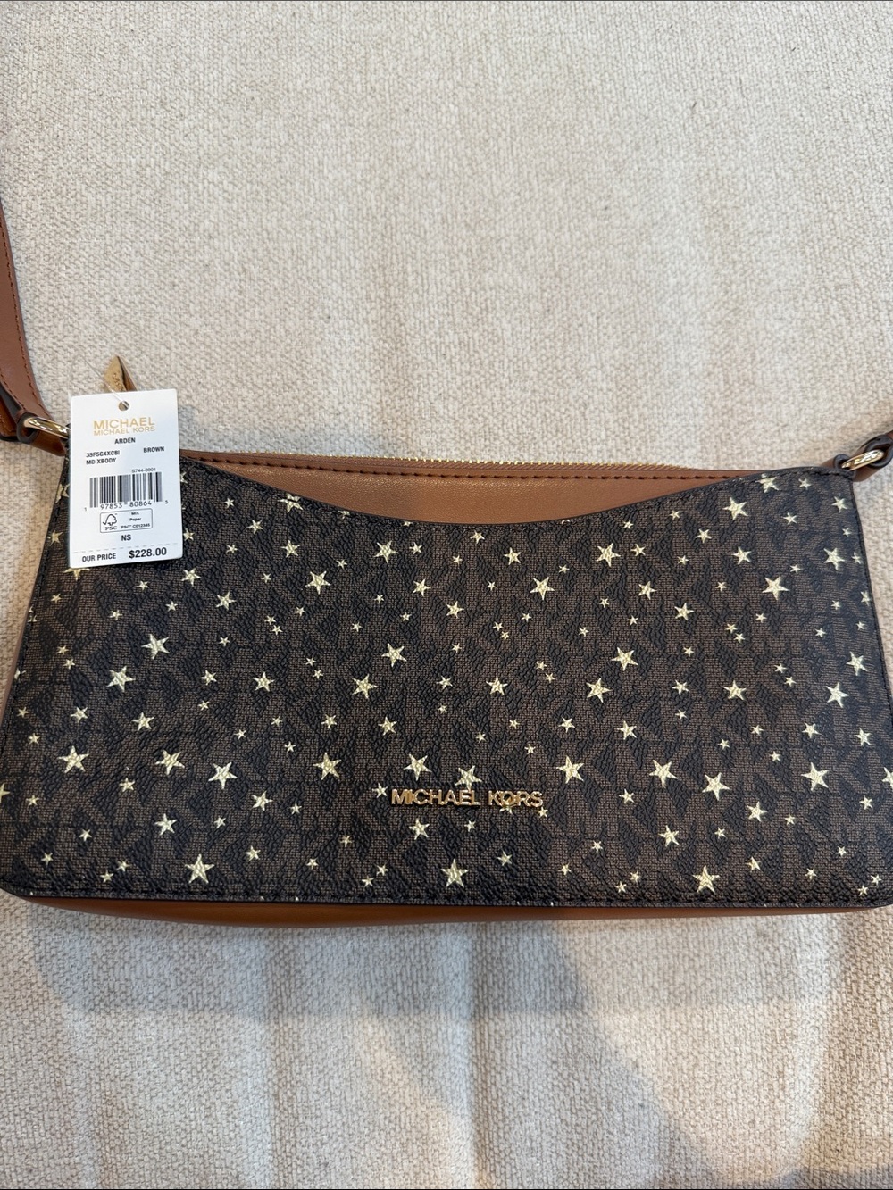 Michael Kors Brown Star-Print Crossbody Pouch